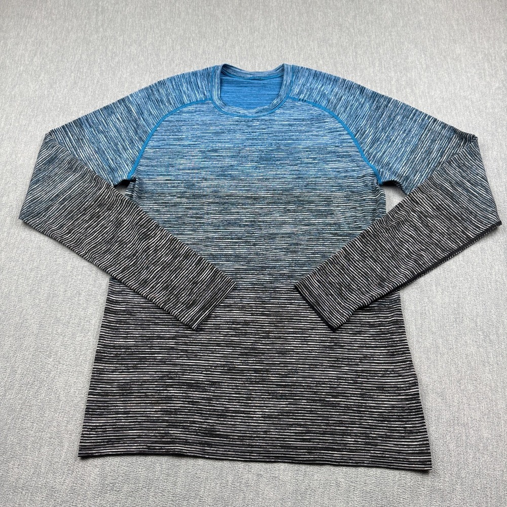 Lululemon Shirt Men Medium Blue Ombre Metal Vent Tech Long Sleeve Athletic Gym